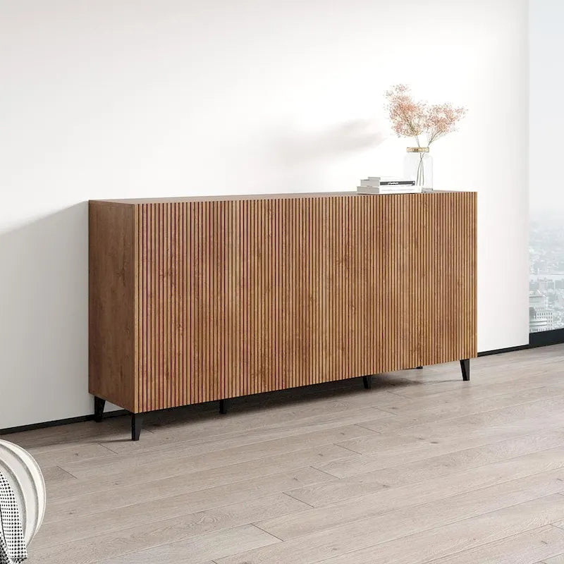 Aparador de 4 puertas en negro/blanco/roble mate – 1 unidad