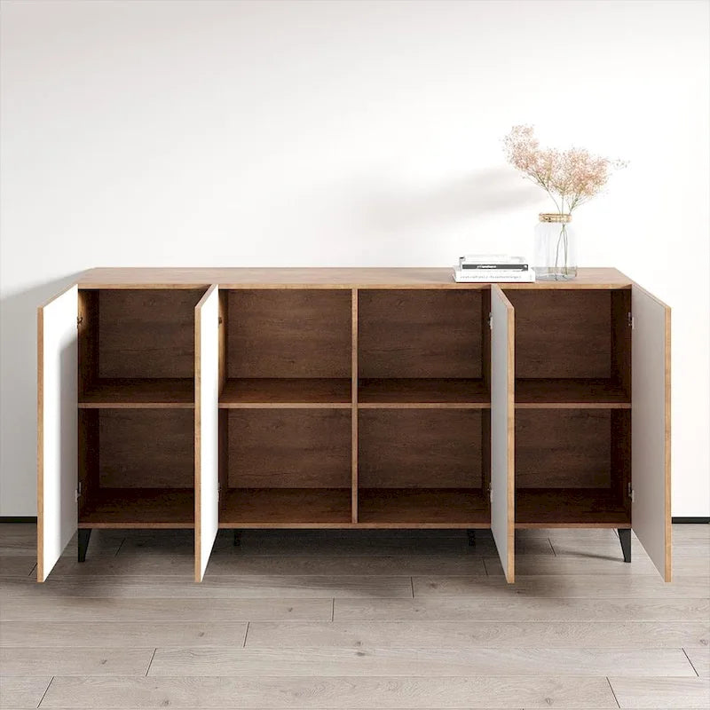 Aparador de 4 puertas en negro/blanco/roble mate – 1 unidad
