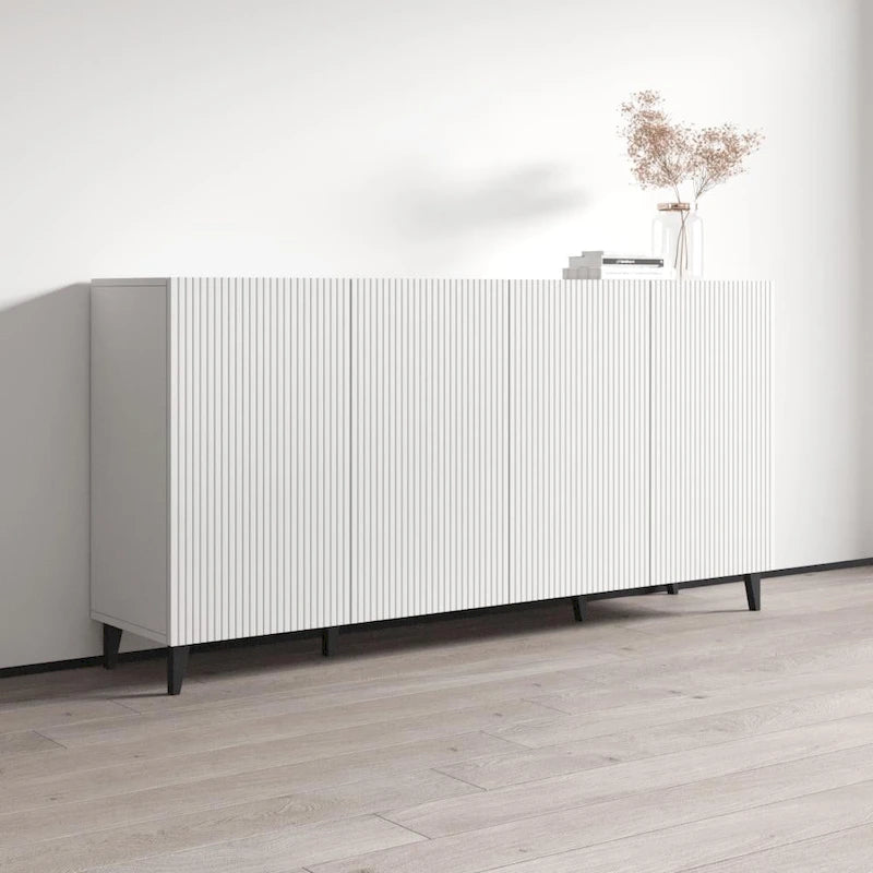 Aparador de 4 puertas en negro/blanco/roble mate – 1 unidad
