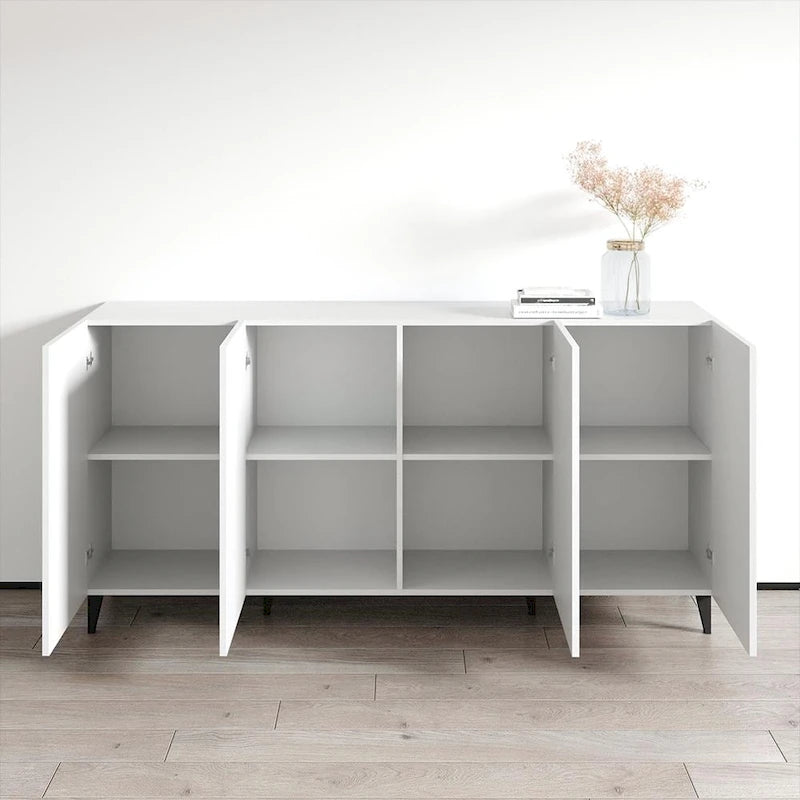 Aparador de 4 puertas en negro/blanco/roble mate – 1 unidad