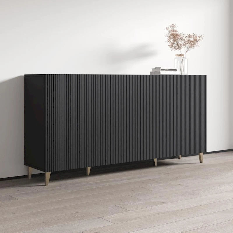 Aparador de 4 puertas en negro/blanco/roble mate – 1 unidad
