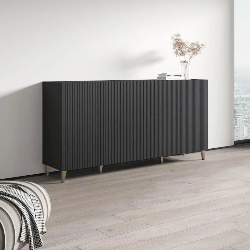 Aparador de 4 puertas en negro/blanco/roble mate – 1 unidad