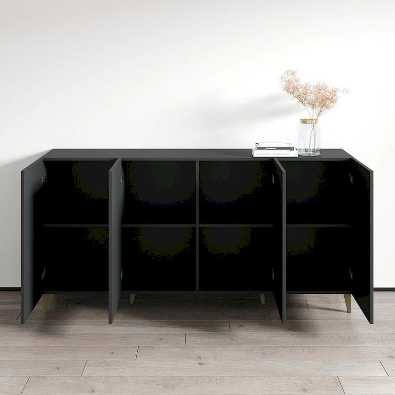 Aparador de 4 puertas en negro/blanco/roble mate – 1 unidad