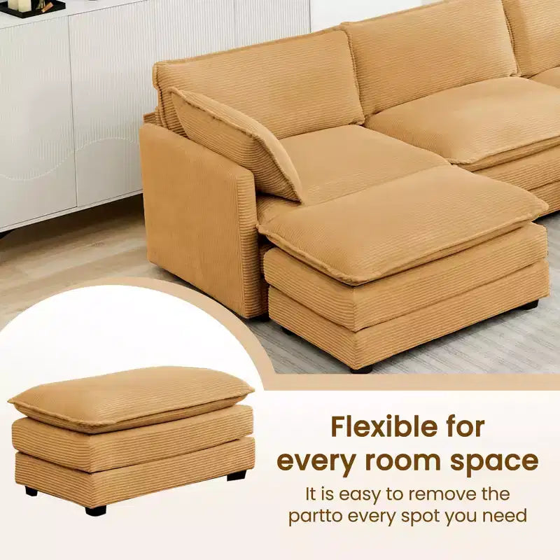 Modern 113.4D*79.13W Oversized Corduroy Modular 5-Seat Sectional Sofa Set with Ottoman U Shaped Sofa Couch with Corner Sofa,HYLEORY