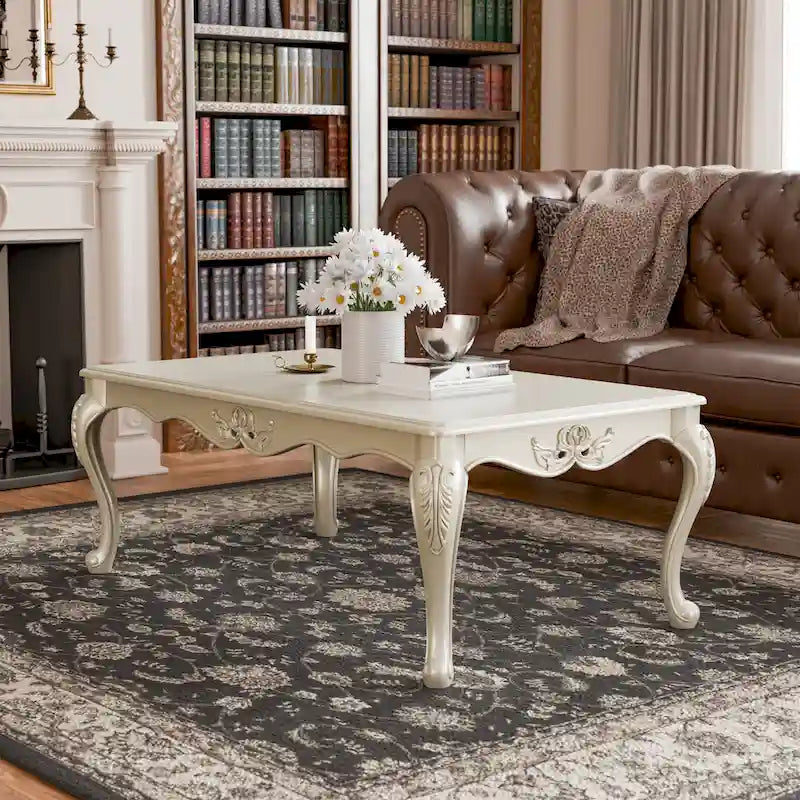 Clarissa Traditional Solid Wood Coffee Table with Carved Legs