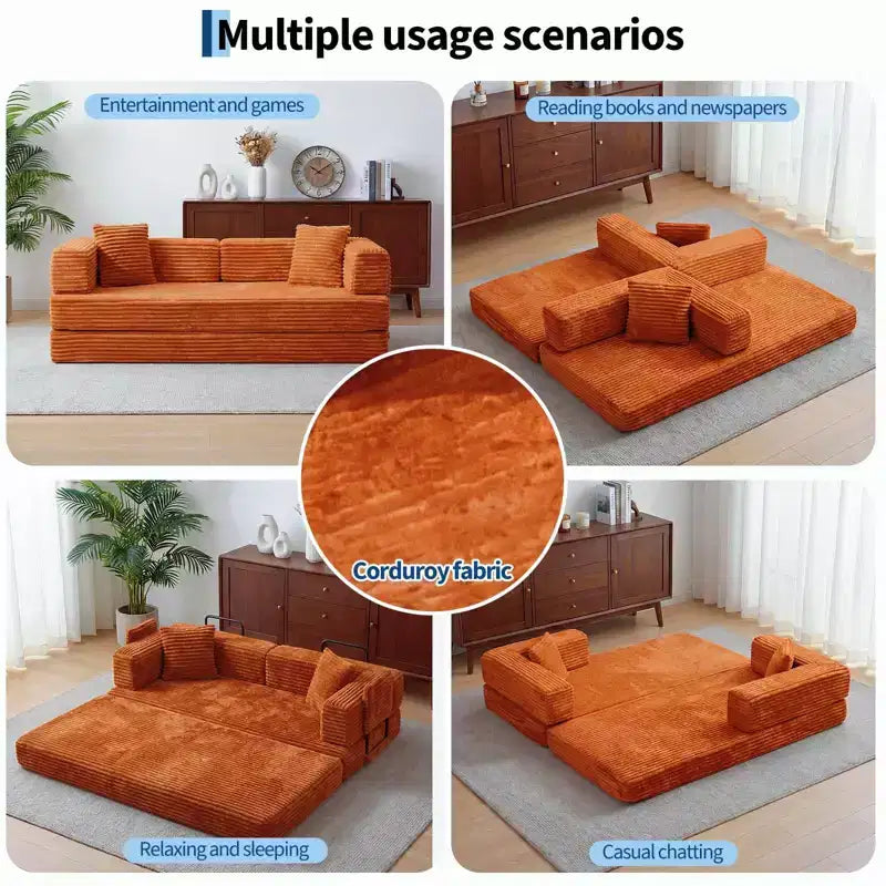 80.7 5-in-1 Convertible Sleeper Sofa Bed aï¿?Corduroy, 1200 lbs, No Assembly
