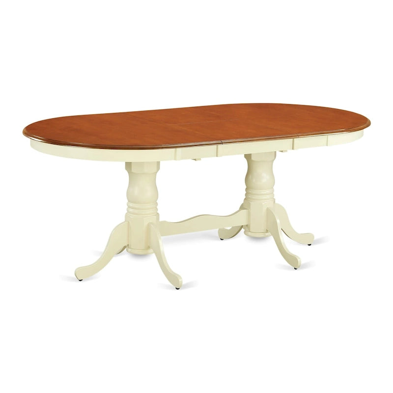 Mesa de comedor ovalada con pedestal doble y extensible tipo mariposa – Blanco/Cerezo, Marrón Silla o Negro/Cerezo – Capacidad hasta 6 personas