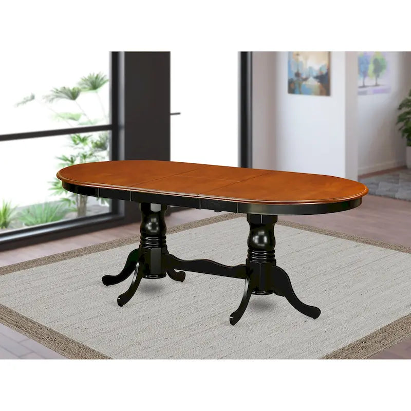 Mesa de comedor ovalada con pedestal doble y extensible tipo mariposa – Blanco/Cerezo, Marrón Silla o Negro/Cerezo – Capacidad hasta 6 personas