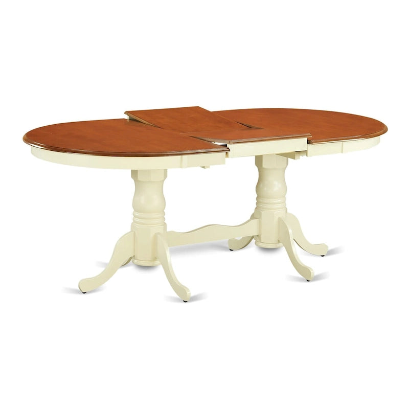 Mesa de comedor ovalada con pedestal doble y extensible tipo mariposa – Blanco/Cerezo, Marrón Silla o Negro/Cerezo – Capacidad hasta 6 personas