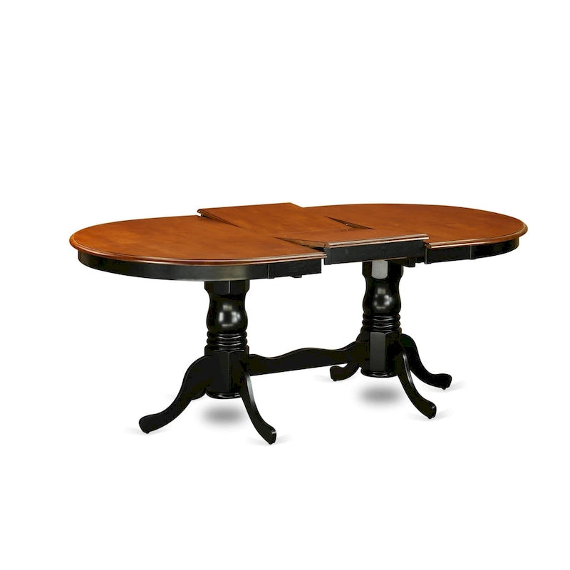 Mesa de comedor ovalada con pedestal doble y extensible tipo mariposa – Blanco/Cerezo, Marrón Silla o Negro/Cerezo – Capacidad hasta 6 personas