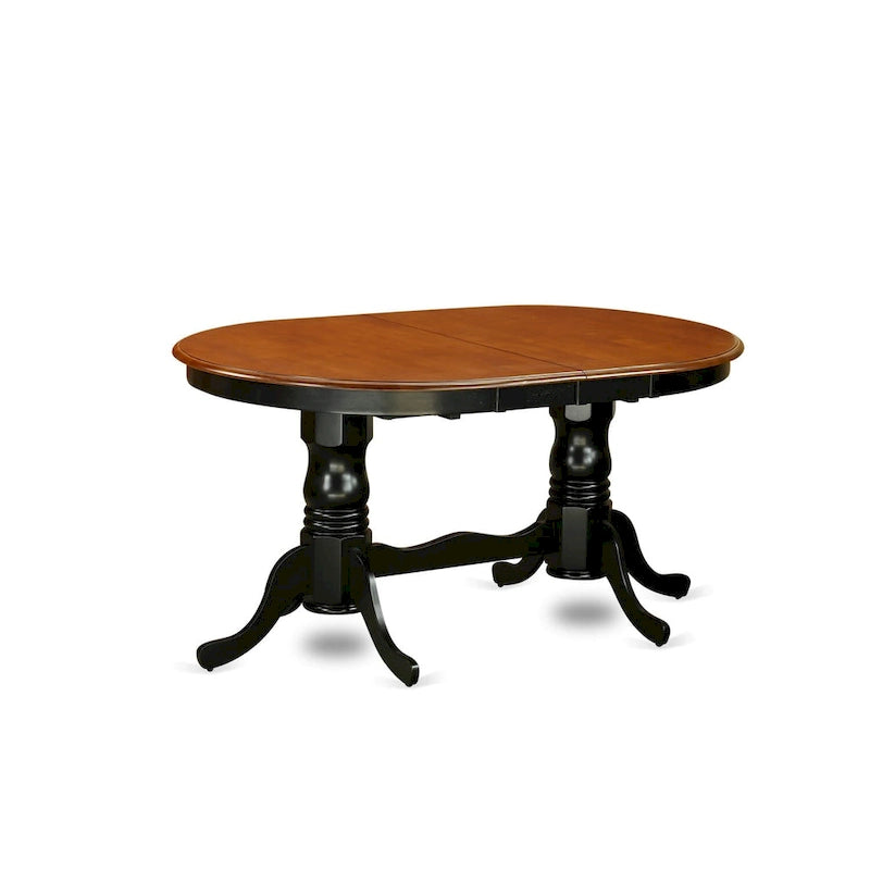 Mesa de comedor ovalada con pedestal doble y extensible tipo mariposa – Blanco/Cerezo, Marrón Silla o Negro/Cerezo – Capacidad hasta 6 personas