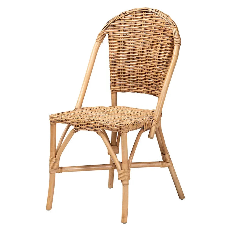 Silla de comedor individual de ratán bohemio marrón natural