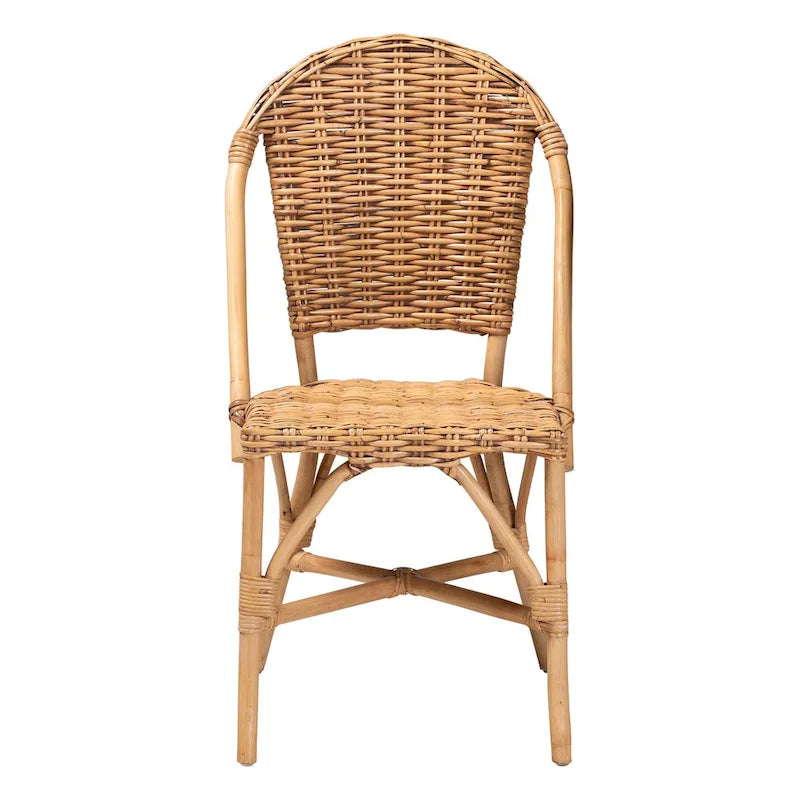 Silla de comedor individual de ratán bohemio marrón natural
