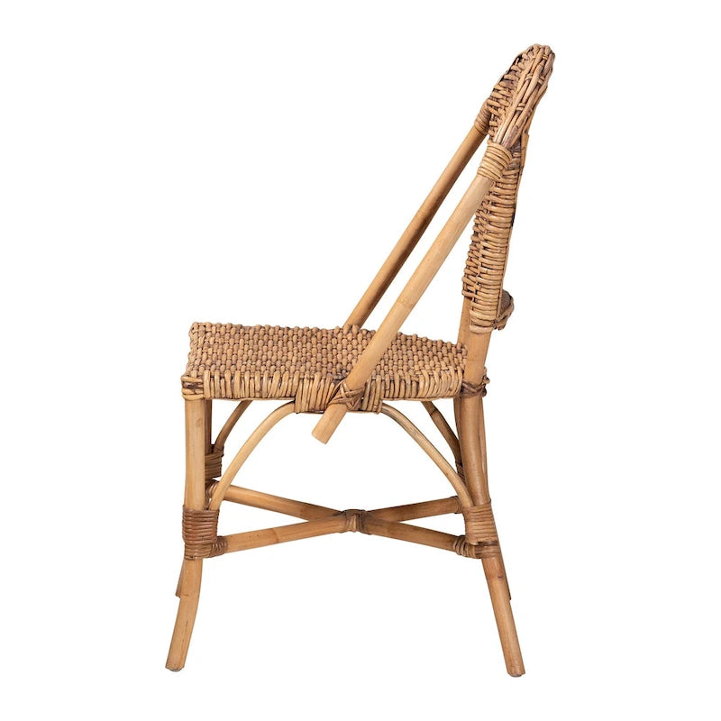 Silla de comedor individual de ratán bohemio marrón natural