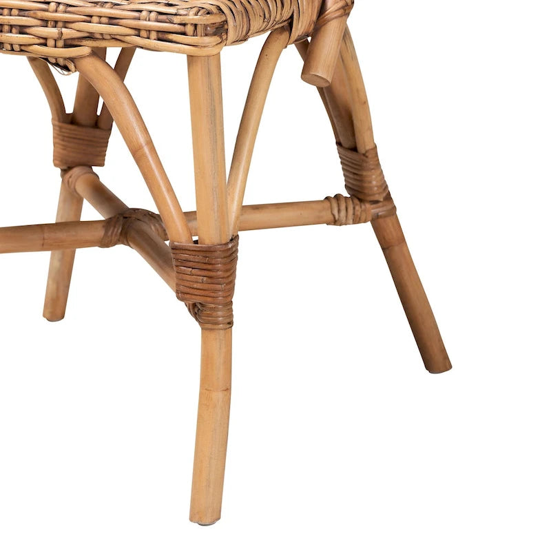 Silla de comedor individual de ratán bohemio marrón natural