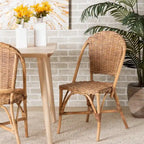 Silla de comedor individual de ratán bohemio marrón natural