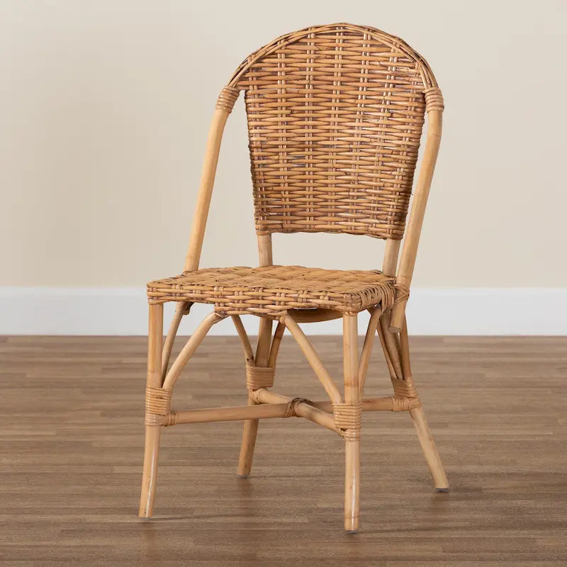 Silla de comedor individual de ratán bohemio marrón natural