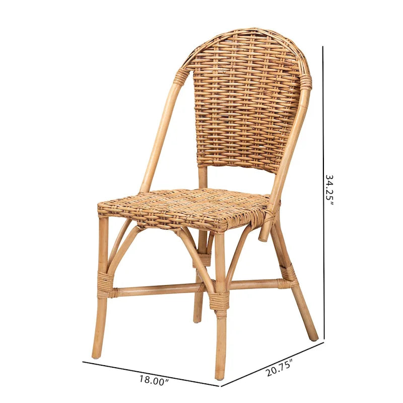 Silla de comedor individual de ratán bohemio marrón natural