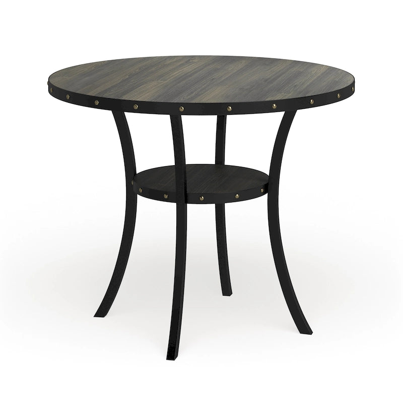 Mesa de comedor redonda marrón para 4-6 personas con altura de encimera