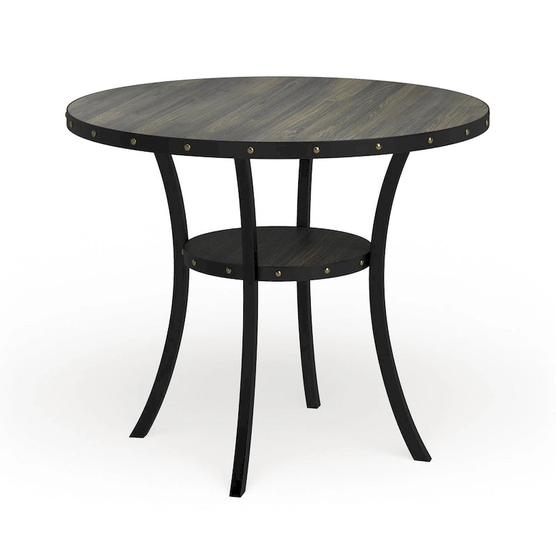 Mesa de comedor redonda marrón para 4-6 personas con altura de encimera