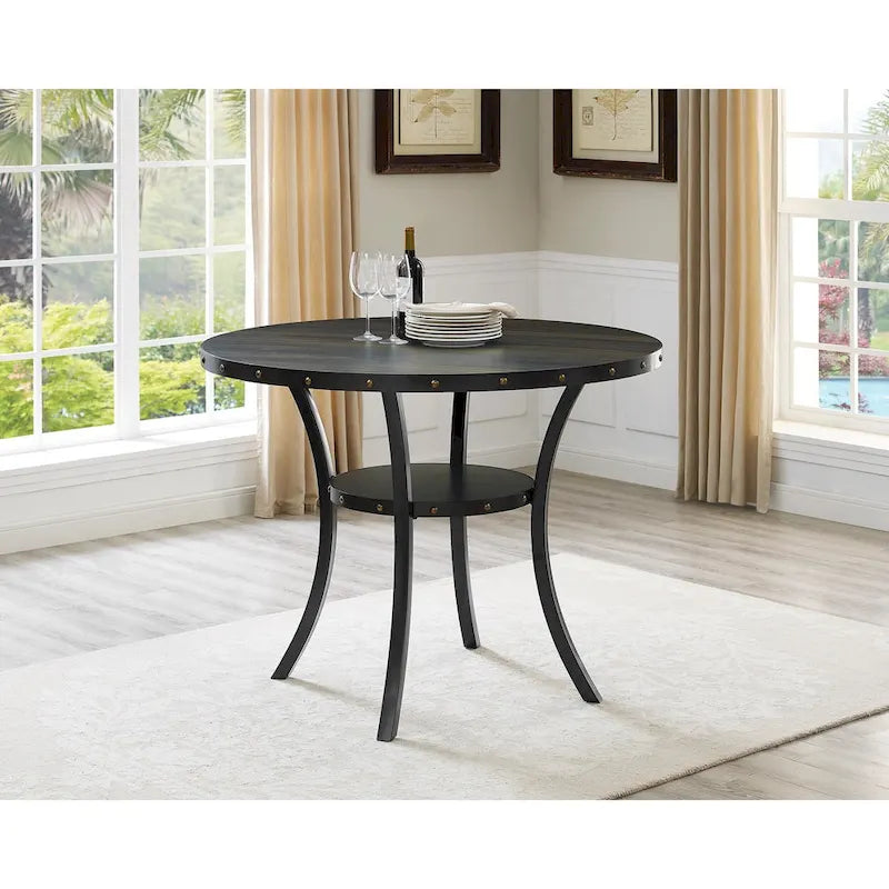 Mesa de comedor redonda marrón para 4-6 personas con altura de encimera