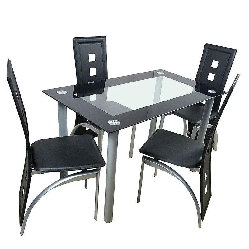 Mesa de comedor moderna negra de cristal templado para 2 personas