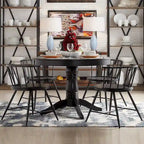 Mesa de comedor de pedestal redonda negra - Estilo clásico, 4 comensales