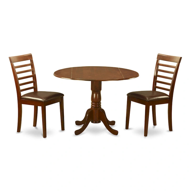 East West Furniture Juego de mesa moderno de 3 piezas - Una mesa redonda con hojas abatibles y 2 sillas de comedor de cocina, caoba (opción de asientos)