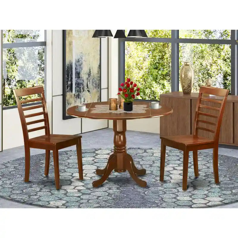 East West Furniture Juego de mesa moderno de 3 piezas - Una mesa redonda con hojas abatibles y 2 sillas de comedor de cocina, caoba (opción de asientos)