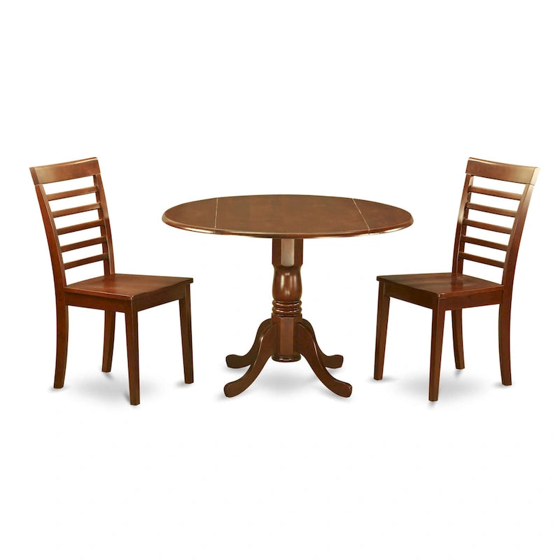 East West Furniture Juego de mesa moderno de 3 piezas - Una mesa redonda con hojas abatibles y 2 sillas de comedor de cocina, caoba (opción de asientos)