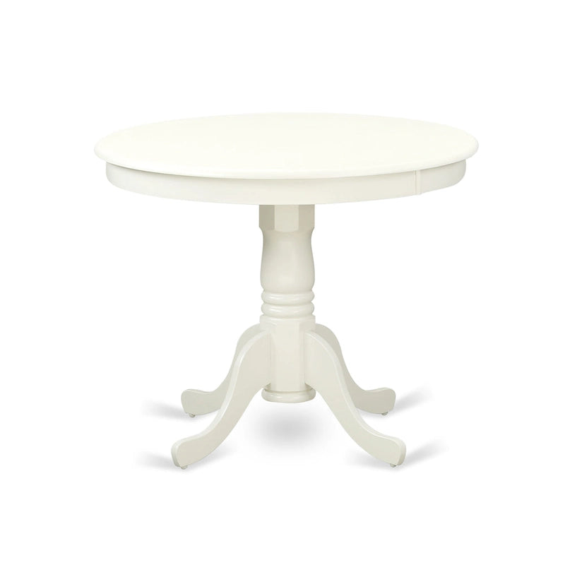 Juego de mesa de comedor East West Furniture - Una mesa de cocina redonda y sillas de tela de lino beige claro, blanco lino (opciones de piezas)
