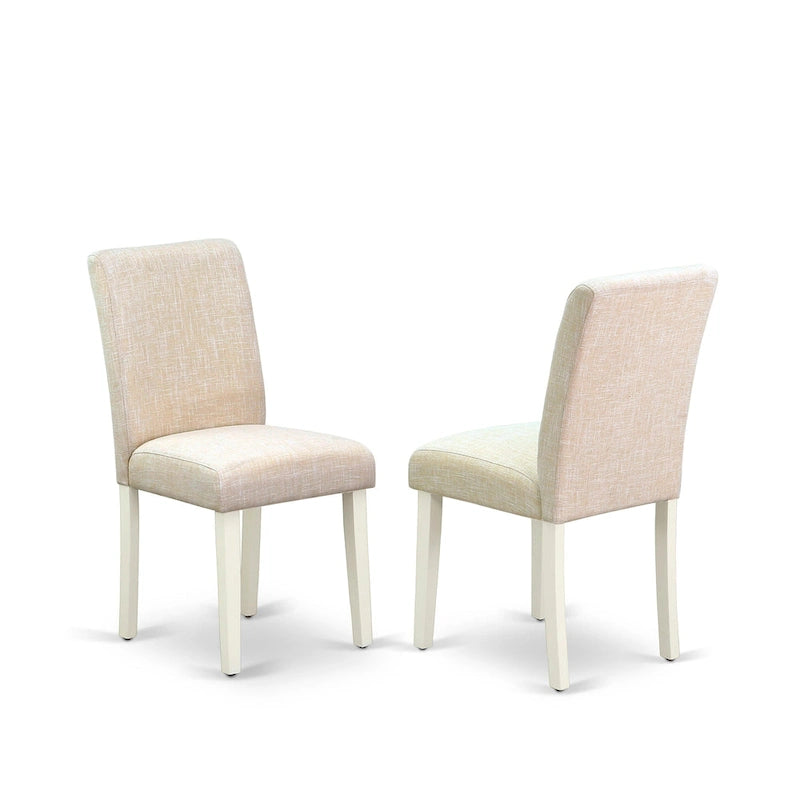 Juego de mesa de comedor East West Furniture - Una mesa de cocina redonda y sillas de tela de lino beige claro, blanco lino (opciones de piezas)