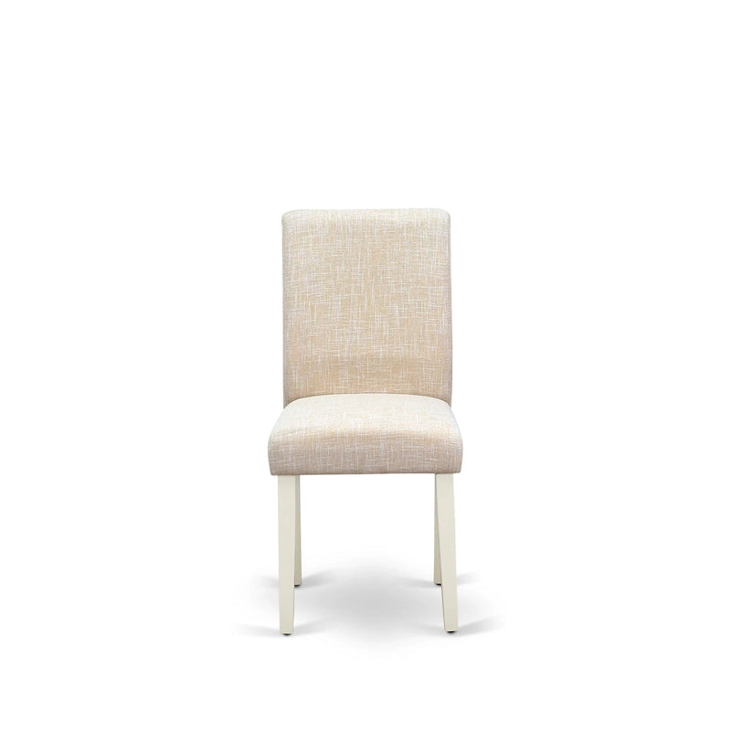 Juego de mesa de comedor East West Furniture - Una mesa de cocina redonda y sillas de tela de lino beige claro, blanco lino (opciones de piezas)