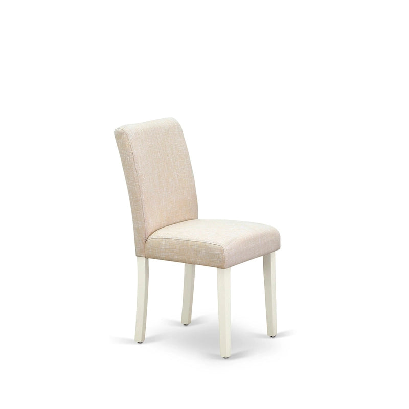 Juego de mesa de comedor East West Furniture - Una mesa de cocina redonda y sillas de tela de lino beige claro, blanco lino (opciones de piezas)