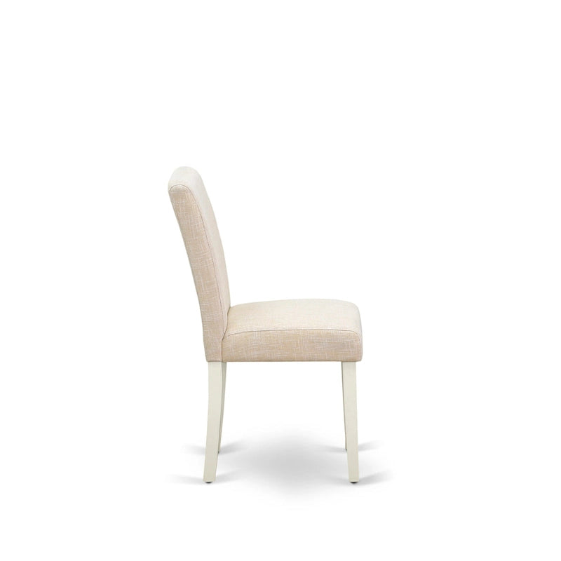 Juego de mesa de comedor East West Furniture - Una mesa de cocina redonda y sillas de tela de lino beige claro, blanco lino (opciones de piezas)