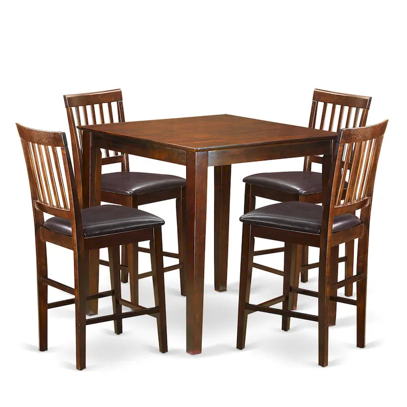 Juego de comedor de 5 piezas East West Furniture a la altura del mostrador - una mesa cuadrada y 4 sillas de cocina, caoba (opciones de tipo de asiento)