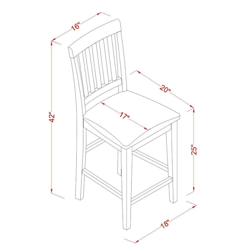 East West Furniture Ensemble de salle à manger 5 pièces hauteur comptoir - une table carrée et 4 chaises de cuisine, Acajou (Options de type d'assise)