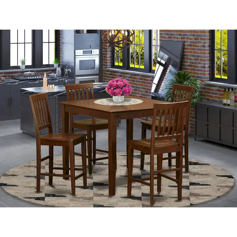 East West Furniture Ensemble de salle à manger 5 pièces hauteur comptoir - une table carrée et 4 chaises de cuisine, Acajou (Options de type d'assise)