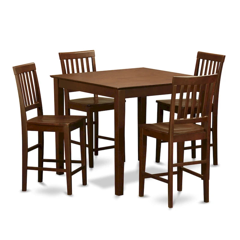 East West Furniture Ensemble de salle à manger 5 pièces hauteur comptoir - une table carrée et 4 chaises de cuisine, Acajou (Options de type d'assise)