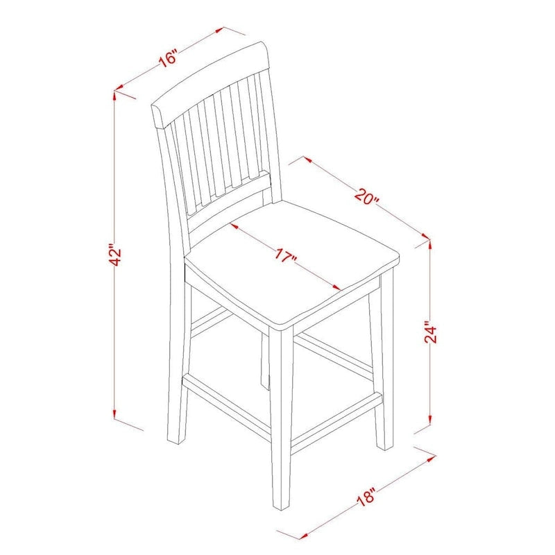 East West Furniture Ensemble de salle à manger 5 pièces hauteur comptoir - une table carrée et 4 chaises de cuisine, Acajou (Options de type d'assise)
