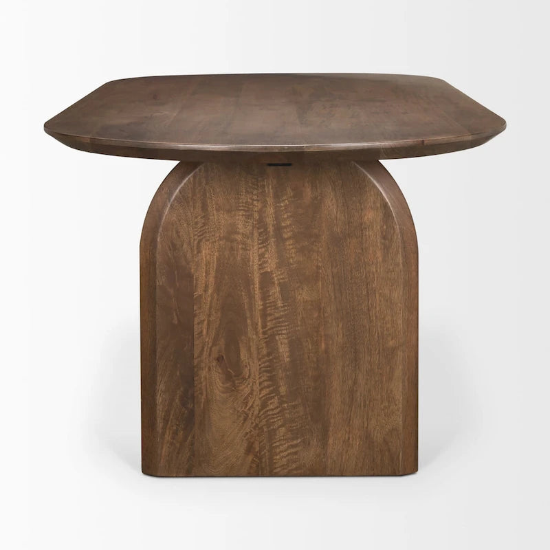 Mesa de comedor ovalada de color marrón oscuro con patas arqueadas, para 6 personas — 86.5"L x 39"W x 30"H