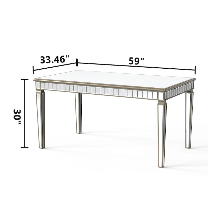 Mesa de comedor rectangular crema y dorada, capacidad para 8 personas