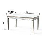 Mesa de comedor rectangular crema y dorada, capacidad para 8 personas