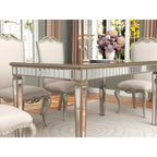 Mesa de comedor rectangular crema y dorada, capacidad para 8 personas