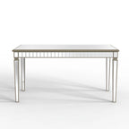 Mesa de comedor rectangular crema y dorada, capacidad para 8 personas