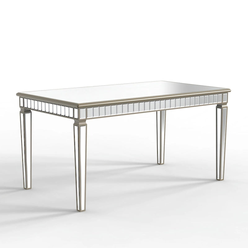 Mesa de comedor rectangular crema y dorada, capacidad para 8 personas