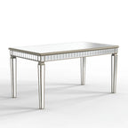 Mesa de comedor rectangular crema y dorada, capacidad para 8 personas