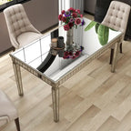Mesa de comedor rectangular crema y dorada, capacidad para 8 personas