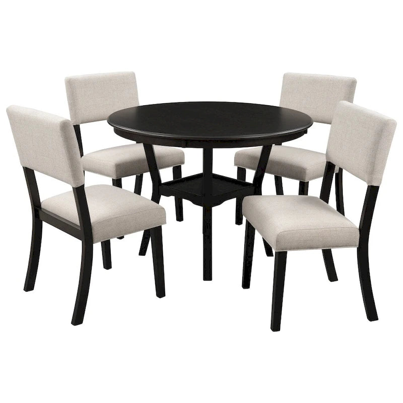 Juego de mesa de comedor de cocina de 5 piezas con 4 sillas tapizadas