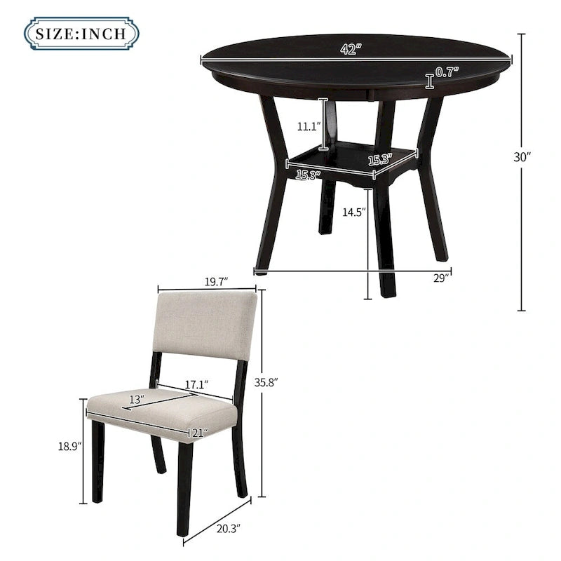 Juego de mesa de comedor de cocina de 5 piezas con 4 sillas tapizadas
